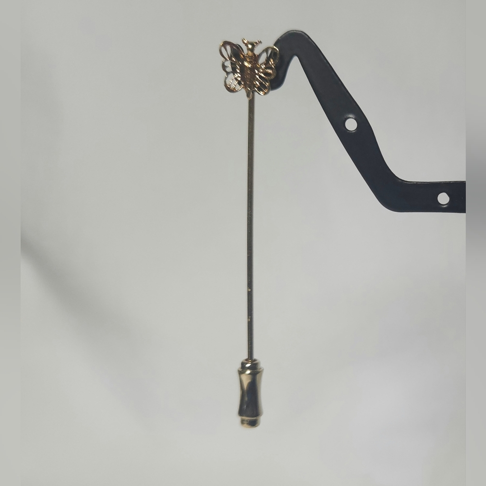 Gold Tone Art Nouveau Butterfly Lapel Hat Stick Pin Brooch